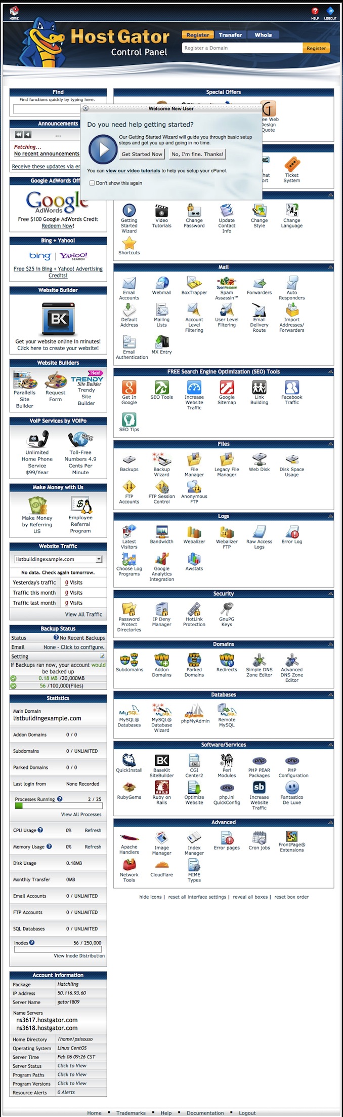 cpanel options