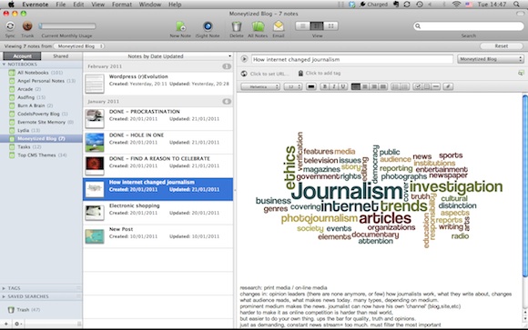 Evernote for mac main menu