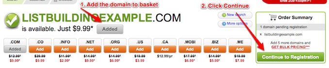 godaddy domain added to cart