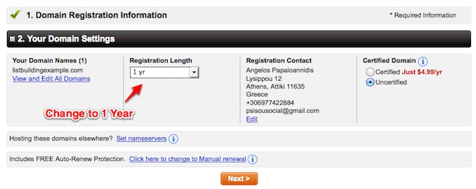 godaddy change to one year