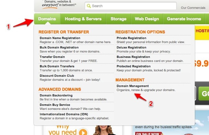 godaddy: finding the domain management screen