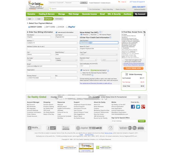 godaddy payment information