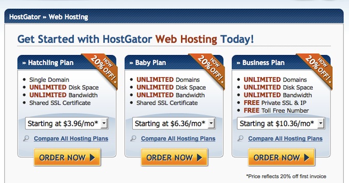 hostgator hosting plans