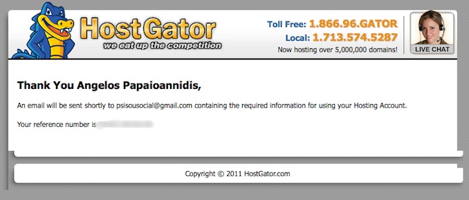 hostgator order complete